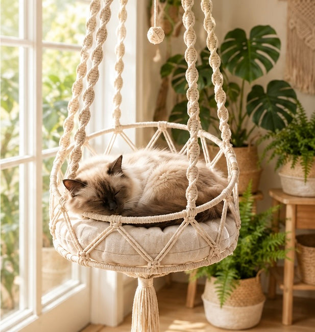 Macramé Hanging Cat Hammock