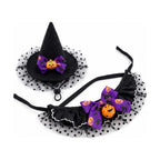 Cat Witch Hat & Collar Set, pointed witch hat and ruffled pumpkin collar for cats (photo 2 of 9)