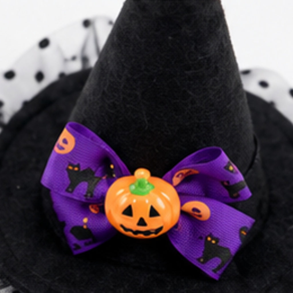 Cat Witch Hat & Collar Set, pointed witch hat and ruffled pumpkin collar for cats (photo 3 of 9)
