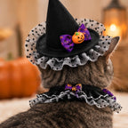 Cat Witch Hat & Collar Set, pointed witch hat and ruffled pumpkin collar for cats (photo 8 of 9)